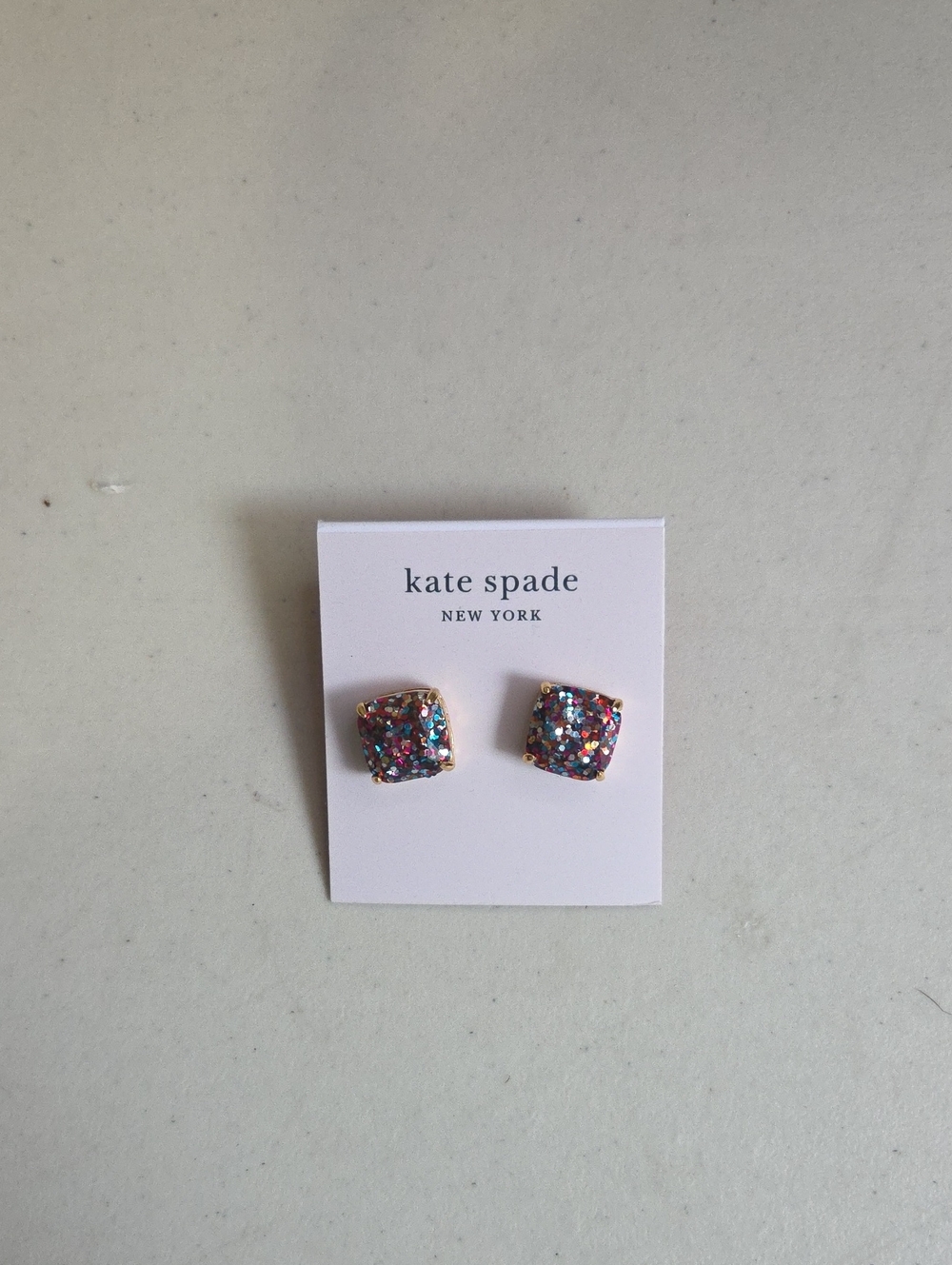 kate spade Multicolor Glitter Square Stud Earrings - Gold Trim - Picture 1 of 3